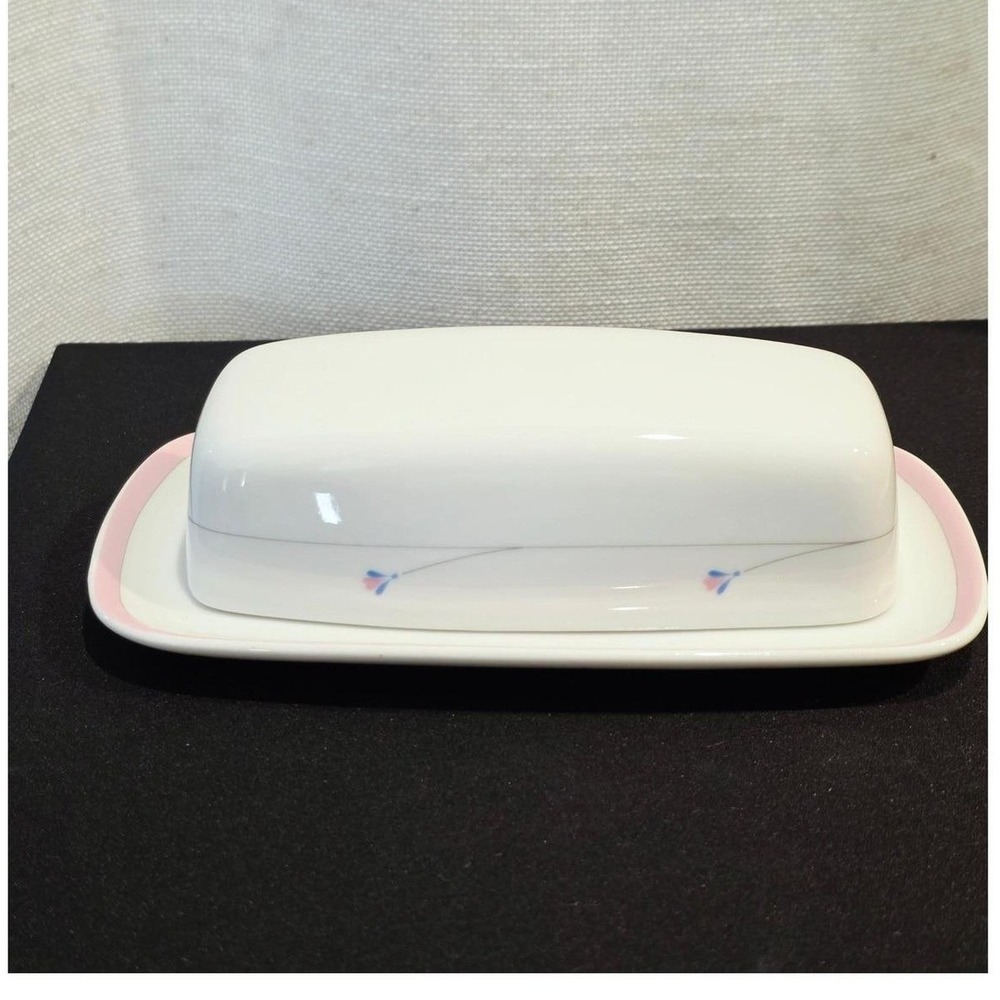 Vintage Signature Radiance Butter Dish, Porcelain, Pink Blue Floral Kitchenware